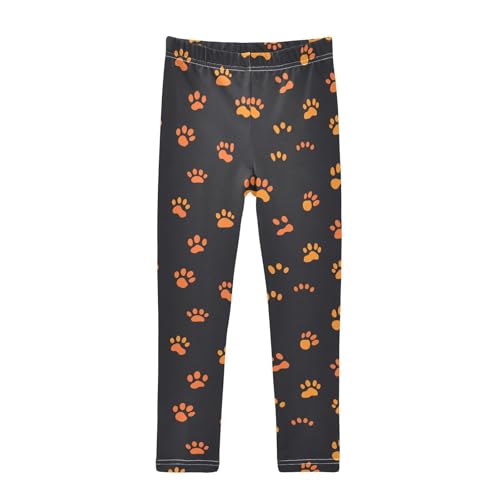 Orange Cat Dog Paw Print Girls Casual Leggings for Kids Printed Long Pant Bottoms Stretch and Soft