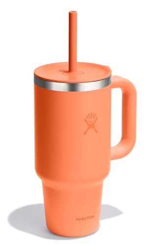 Image of Hydro Flask Travel Tumbler with Handle, Lid and Straw - Insulated Stainless Steel in 32 Oz Nectar Orange