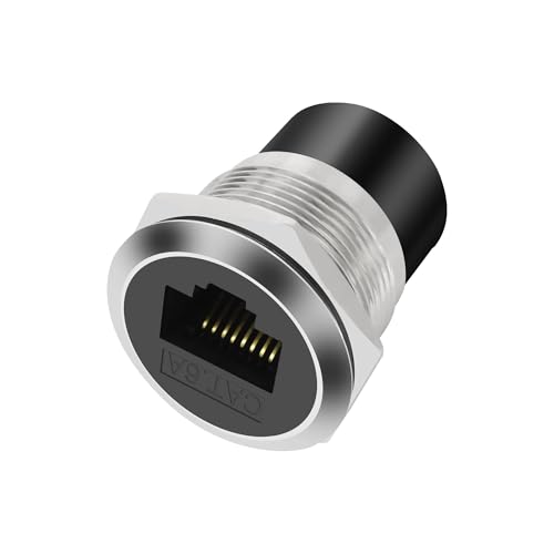 XMSJSIY RJ45 CAT6A Panel Mount Adapter Threaded Fixed Mount Coupler Ethernet Female-to-Female Coupler Pass-Through Connector Cat6A/CAT6/CAT5E 8P8C Network Socket LAN