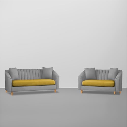 Image of Doraldo 3 + 2 Seater Sofa Set for Living Room (Yellow Grey) Premium Fabric Sofa