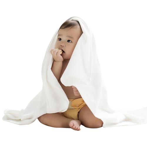 Image of Baby Newborn Bath Towel Swaddle (White) Ultimate Soft Beach Towel