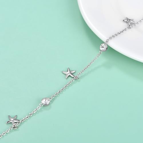Image of 925 Sterling Silver Anklet Foot Bracelet with Crystal from Austria, Anklet Jewelry Gifts for Women 11 Inch Adjustable