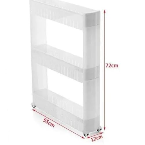 Image of 3 Layer Slim Rack Multipurpose compact Storage Rack | Space Saving Storage Organizer Spice Rack Shelf with Moving Wheels Trolley for Kitchen |Bathroom, Bedroom |Durable plastic white