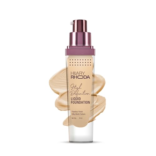 Image of Hilary Rhoda High Definition Foundation for Women | Hides Pores & Blemishes | HD Foundation For All Skin Types | Blendable Formula | Natural & Matte Finish | High Coverage Liquid Foundation - 33ml (Natural Beige - Shade 03)