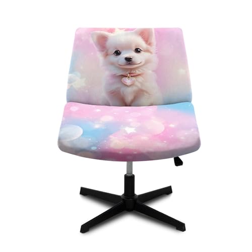 Mksuuoa Criss Cross Chair Cover, 3D Printing Animal Soft Elastic Mid Back Wide armless Chair slipcover(Dog 2)