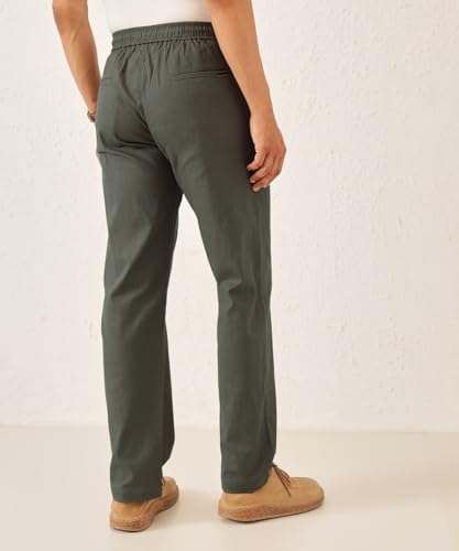 Image of Majestic Man Men's Premium Linen Blend Pants | Lightweight Fabric | Elastic Waist with Drawstring | Regular Fit | Side, Back Pockets | Perfect for Casual, Holidays & Travel
