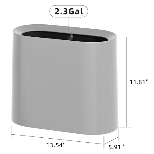 Image of SUBEKYU 2.3 Gal Bathroom Trash Can,Small Garbage Can for Kitchen,Grey