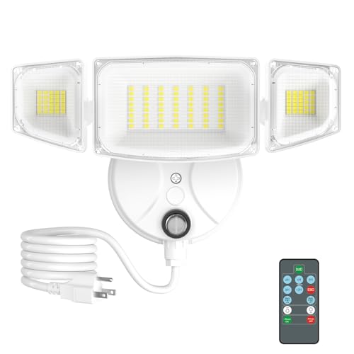 iMaihom 100W Dusk to Dawn Outdoor Lighting, 10000LM Plug in Flood Lights with Remote Control, 2 Modes IP65 Waterproof Led Exterior Security Light with Photocell, 6500K Floodlight for Yard Garage White