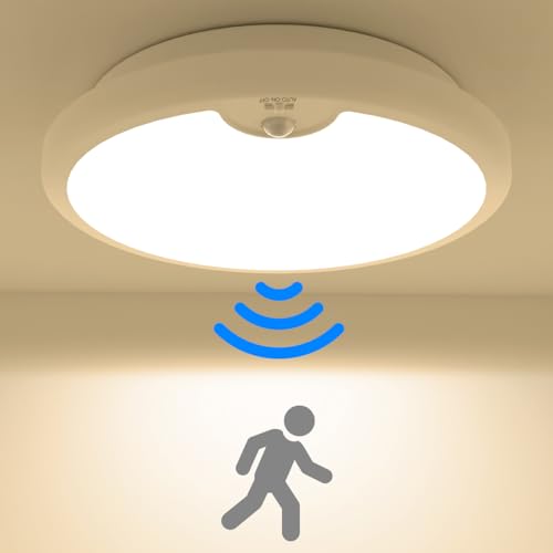 Peasur Plafonnier LED Detecteur de Mouvement a Pile,Luminaire Plafonnier Sans Fil ø18cm 300LM Lustre Chambre 3000K Blanc Froid Éclairage de Plafond Salle de...