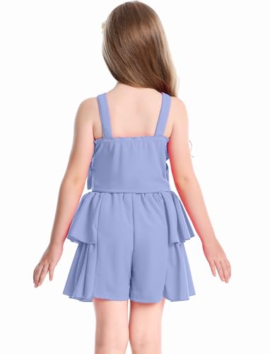 Image of Cute Toddler Girls Two Piece Short Sets Ruffle Sleeveless Top and Elastic Waistband Short Sets