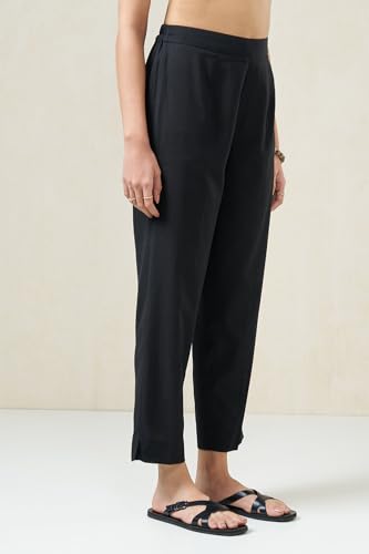 Image of Rangmanch by Pantaloons Women's Cotton Linen Bottoms | Slim Tapered Fit | Mid Rise Waist | Ankle Length