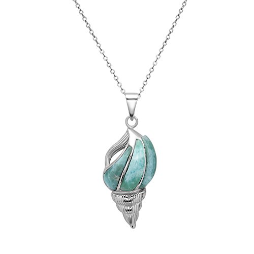 Sterling Silver Natural Larimar Seashell Pendant with 18