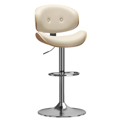 Image of Adjustable Swivel Bar Stools Chair,Counter Height Bar Stools with Back,350 LBS PU Leather Bar Stool for Kitchen Island,Upholstered Pub Stools with Footrest (White, Set of 1)