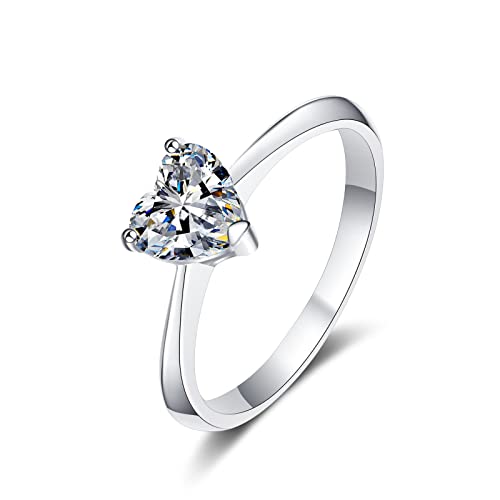 Bague Solitaire Argent Femme de prestige, anneau cœur moissanite haute joaillerie