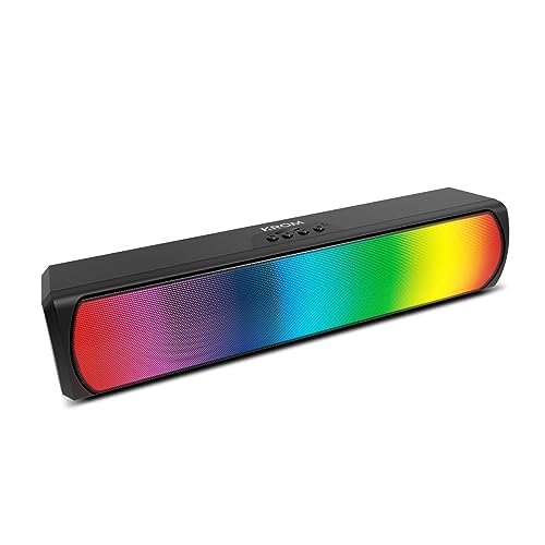 KROM K-Pop - Barra de Sonido 2x3 RMS, Sonido Estéreo, Bluetooth, Ranura Tarjeta TF, LED RGB, USB, Conexión Auxiliar 3,5 mm Jack, tamaño 280 x 59 x 60 mm, Color Negro