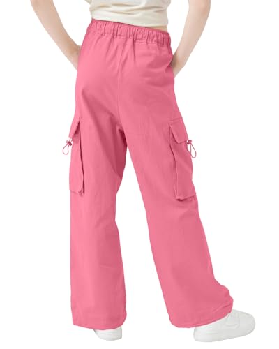 Image of AOWKULAE Girls Cargo Pants Baggy Drawstring Parachute Pants 5-16 Years | High Waist, Elastic Waist,Y2K Style,Comfortable and Loose Fit,Daily Casual Outfits