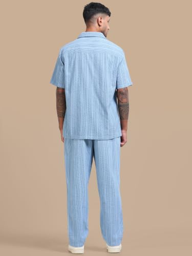 Image of StitchX Men's Airport Look Textured Seersucker Resort Cotton Shirt & Trouser Co-Ord Set S-2XL