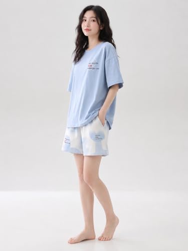 Image of Celary Korean Women's Pyjama Set|Cute Printed T-Shirt & Shorts Set|Soft Cotton Blend Women Night Suit Sleepwear| Shorts Set for Women