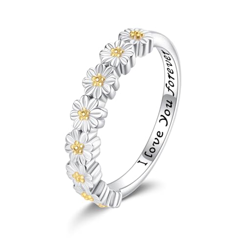 Gänseblümchenring aus 925 Sterling Silber Gänseblümchen-Schmuck Geschenke für Frauen und Liebhaber. (7)