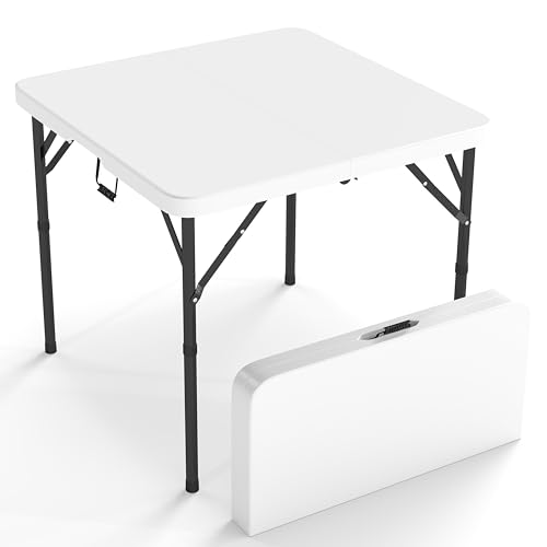 Real Relax Folding Table, 34" Square Portable Card Table with Handle and Removable Legs for Indoor Outdoor Picnic Party BBQ Camping Wedding,White