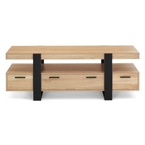IDMarket - Meuble TV 140 cm Phoenix avec tiroirs Bois et Noir – Image 4