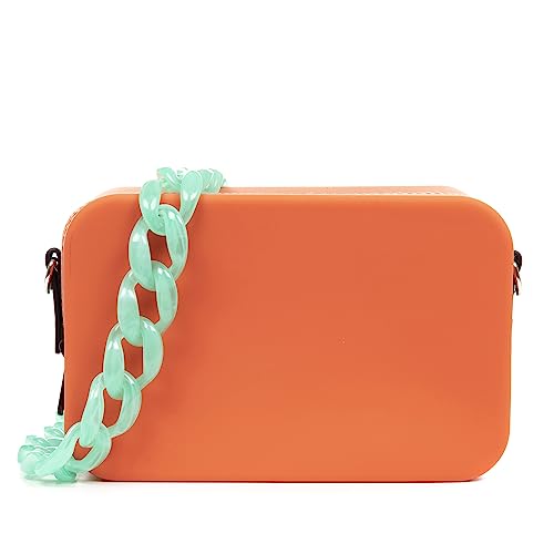 Libellula. Borsa a tracolla rettangolare silicone con design intercambiabile.20x8x13cm. Colore: Arancione arancione Contemporaneo
