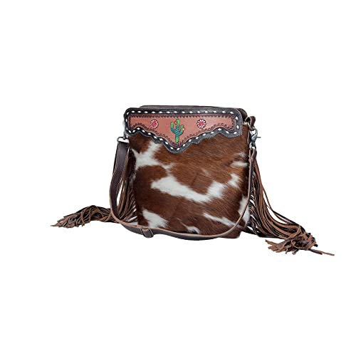 Myra Bag Western Leather Crossbody Bag for Women - Upcycled Canvas Shoulder Bag with Tassels Cutesy Cactus2