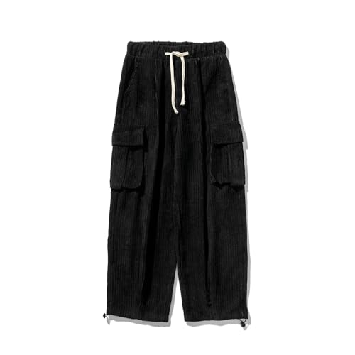 Mens Corduroy Straight Pant Elastic Waist Drawstring Vintage Sweatpants
