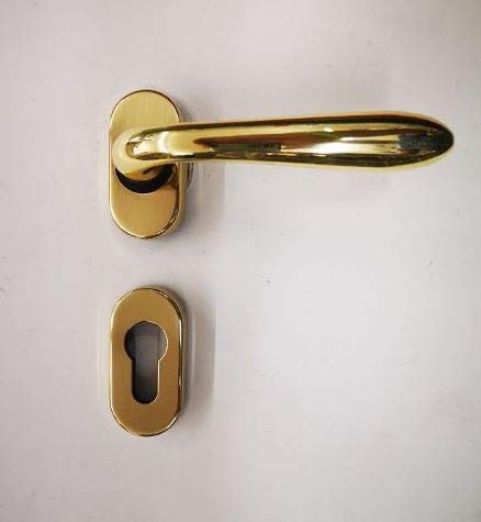 MANIGLIA PER PORTA SIDNEY 1126 IN MARITECH ORO LUCIDO, FORO YALE, COMPLETA PER UNA PORTA DENTRO+FUORI, ROSETTA OVALE