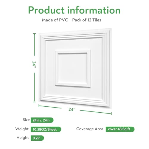 image for STICKGOO PVC Ceiling Tiles, 2'x2' Glue Up Ceiling Panel White to Preve