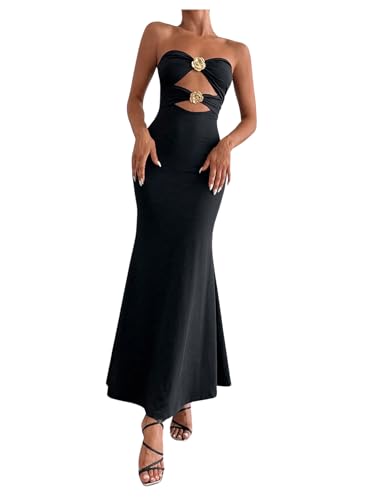 GORGLITTER Women's Flower Strapless Bodycon Maxi Dress Cut Out Sleeveless Fishtail Cocktail Summer Tube Long Dresses
