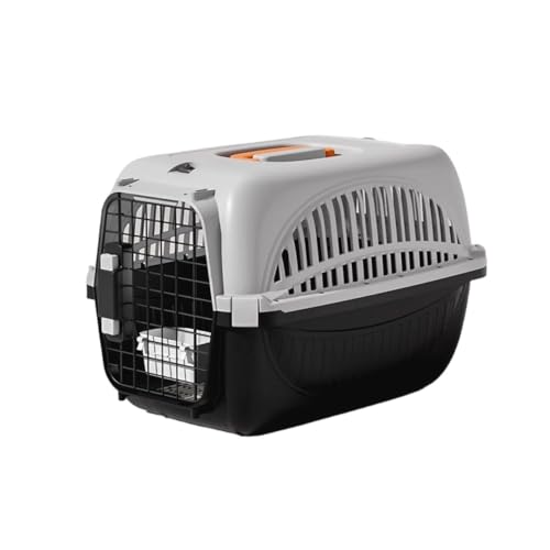 LALEER BIZ 猫用航空会社ボックスカー小型犬用ケージ猫用ケージポータブル旅行チェックイン抗ストレス (30*47*31cm,ブラック グレー)