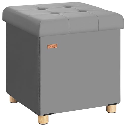 CASARIA® Puff Almacenamiento Terciopelo Antracita Plegable Incl. Pies 38x38cm Capacidad Carga 300kg 40L Salón Dormitorio Pasillo Taburete Reposapiés