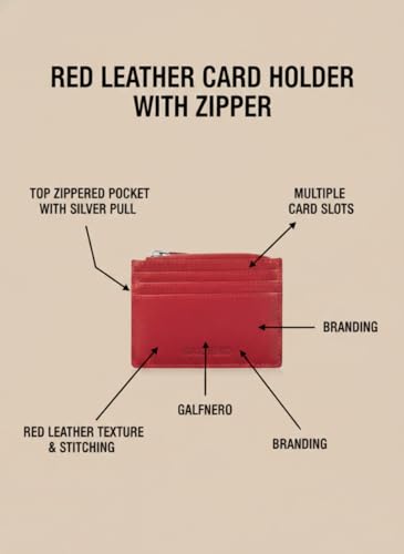 Image of Calfnero Genuine Leather Card Holder-Multiple Card Holder with ID Slots-Red Leather Card Case, One Size (1044)