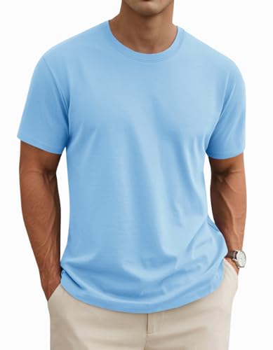 MAGNIVIT Mens Shirts Short Sleeve Cotton T-Shirt Basic Classic Casual Pullover Shirt Waterfall Blue