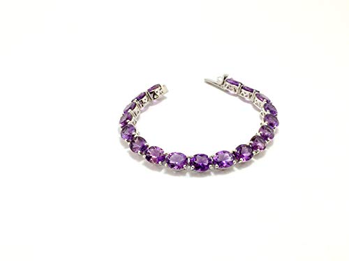 Juhi Jewels Sterling Silver Amethyst Bracelet African Amethyst Bracelet Natural Amethyst Bracelet 7.5 Inches 8x10 mm Oval 44 Ct Amethyst Bracelet for Men