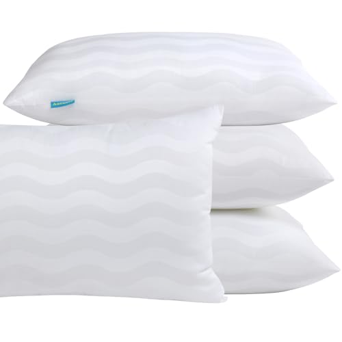Auranta Juego de 4 almohadas de cama tamaño King, almohadas ajustables para cama de hotel, relleno alternativo suave y de apoyo para personas que duermen de espalda, de lado y boca abajo (blanco)
