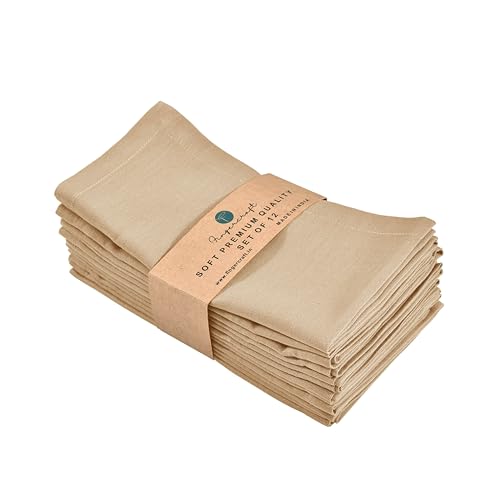 Image of FINGERCRAFT Table Napkins 18x18 Inches Set of 12 Cotton Linen Blend Fabric Dinner Cloth Napkins Washable and Reusable, Good Absorbency for Home, Parties, Hotels (New Beige)