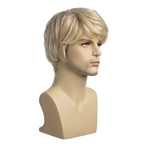 Baruisi Mens Short Blonde Wig Natural Blonde Heat Resistant Synthetic Hair Wig for Male, light blonde - Image 4