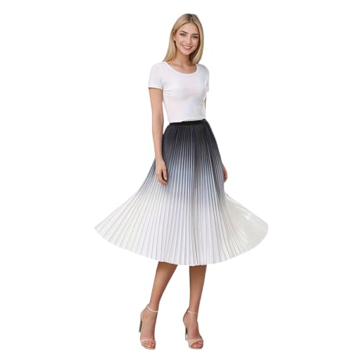 Women's Summer Mid-Length White Flowing A-Line Pleated Skirt