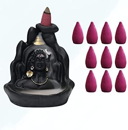 Mahadev Adiyogi Backflow Incense Burner Lord Shiva Backflow Incense Burner Waterfall Smoke Fountain for Home Decor with 10 Backflow Cones/Dhoop(Porcelain, Conical, Black) (Yellow)