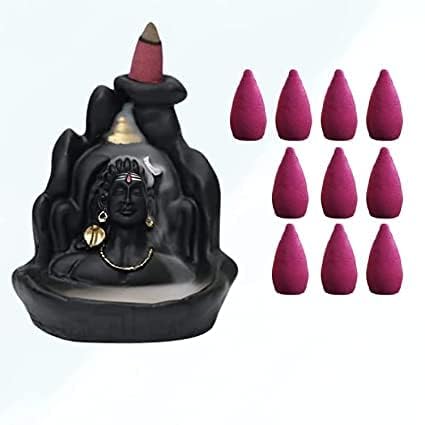 The World Decor Mahadev Adiyogi Backflow Incense Burner Lord Shiva Backflow Incense Burner Waterfall Smoke Fountain for Home Decor with 10 Backflow Cones/Dhoop(Porcelain, Conical, Black) (Yellow)
