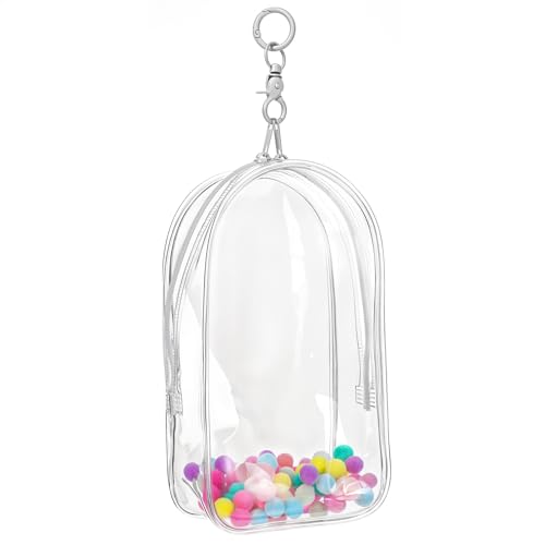 Ptwola Clear Figure Display Bag with Keychain Portable Small Doll Storage Hanging Blind Box Key Chain Carrying Case Organizer Zipper Closure for Collectors Showing Collectibles Building Block