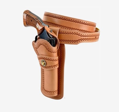 Western Cowboy Ammo Tooled Leather Ammo Vintage Cartridge Belt .22 .32 (Black Right & Left Hand, Size 4 (42