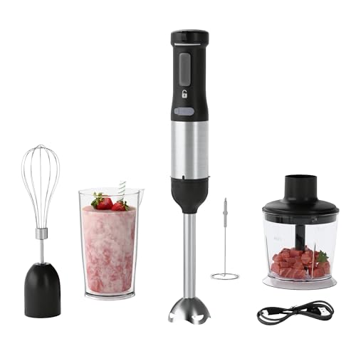 WHUTO Cordless Immersion Hand Blender, 5-in-1 Variable Speed blender handheld,Rechargeable with...