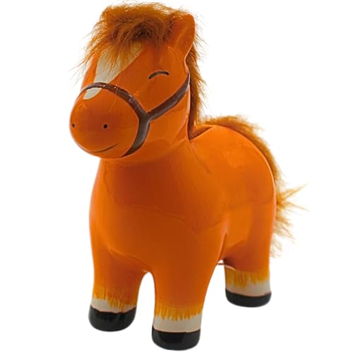 Figurine tirelire, animal tirelire, tirelire, boîte d'épargne, tirelire pour enfant en forme de cheval marron et crinière véritable - En céramique avec...