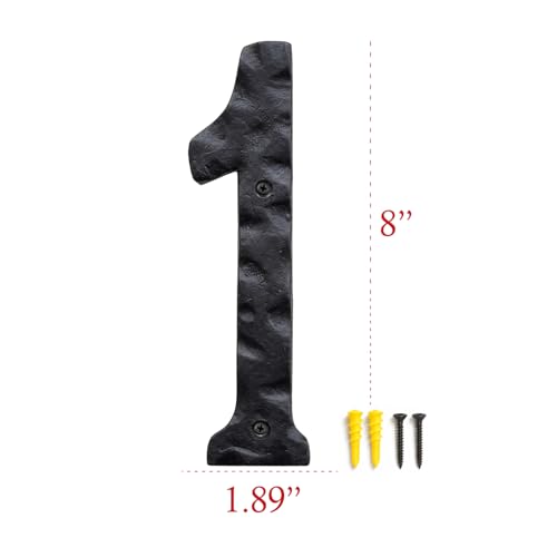 Image of NACH House Numbers for Outside, 8 inch Black Address Numbers for House - Number 1 - Rustic Numbers for Outside with Mounting Hardware