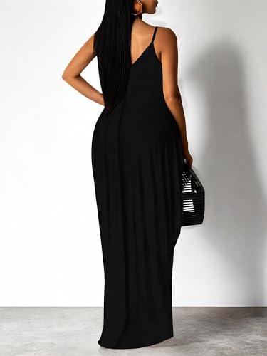 Image of Women's Summer Maxi Dress Spaghetti Strap Floral Boho Beach Long Sundress with Pockets
