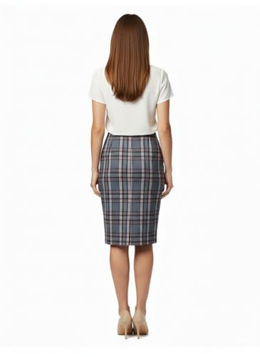 Women’s Knee-Length Pencil Skirt Elasticated Waist Casual Tartan Midi Skirt - Image 3