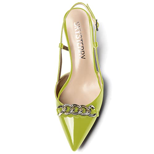 SKYSTERRY Women's Casual Metal Slip On Pointed Toe Patent Slingback Dating Spool Low Heel Pumps Shoes 2 Inch3